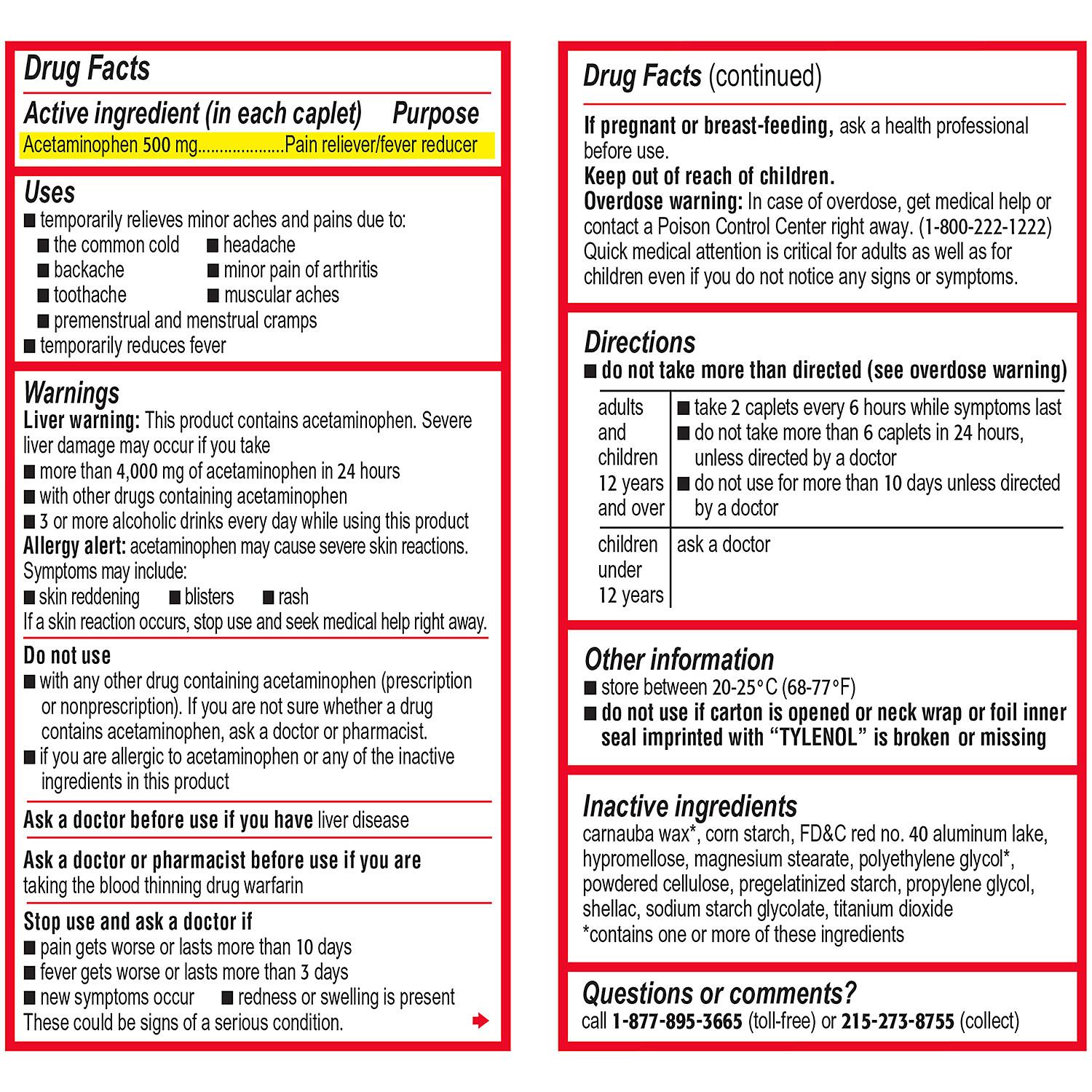 Tylenol; For Adults, Acetaminophen