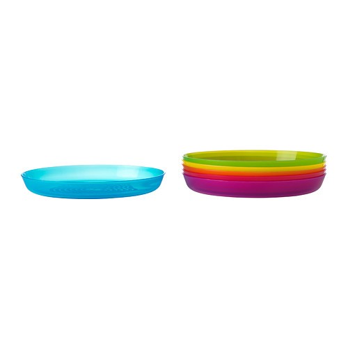 6 Assorted coloured plastic plates – IKEA